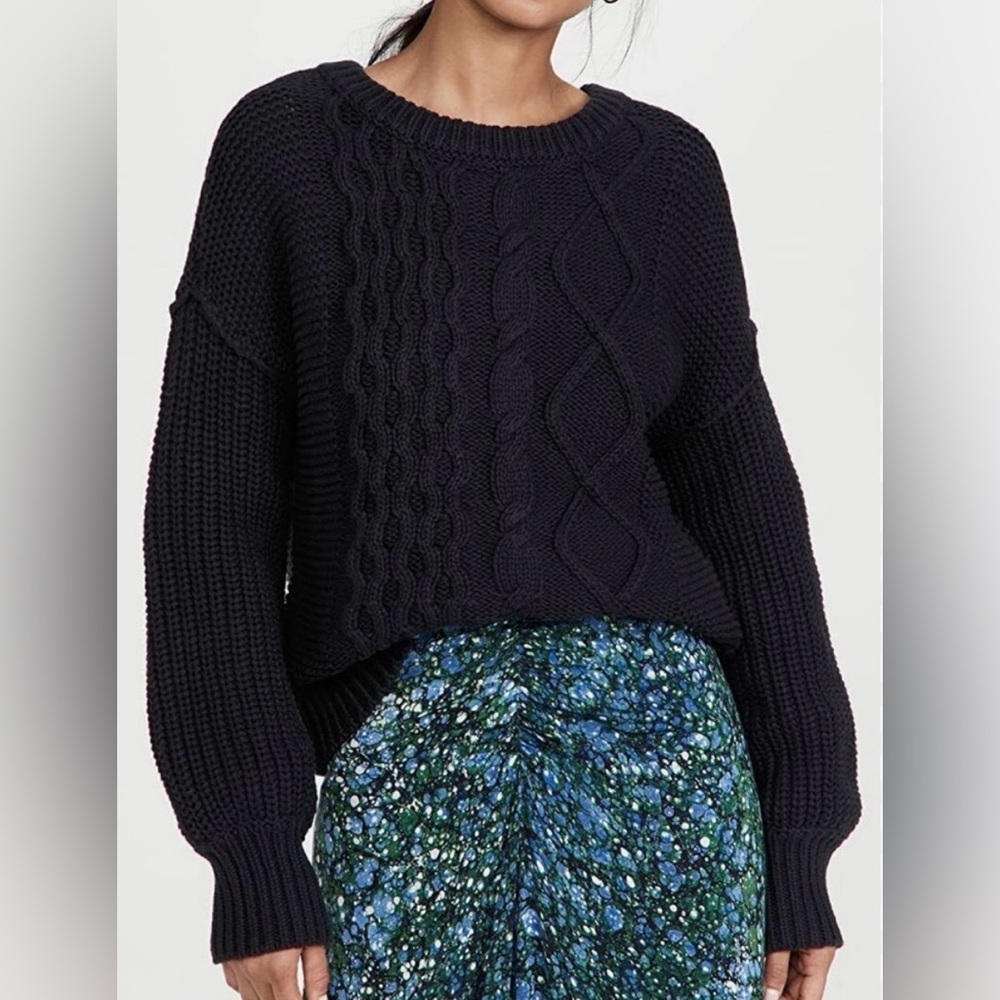 Free People Dream Cable Knit Black Chunky Relaxed Fit Sweater XS